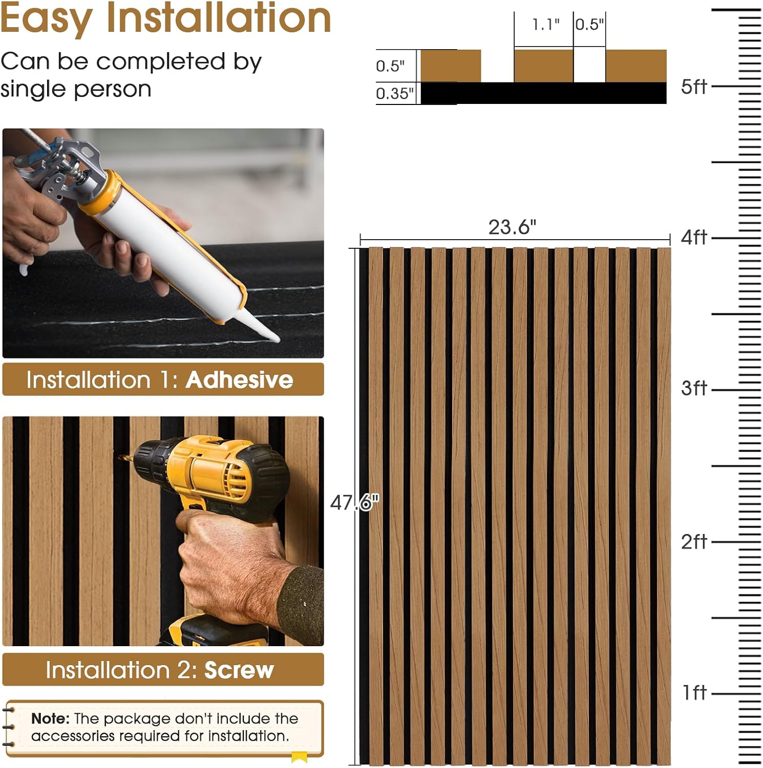 Acoustic Wood Wall Panels 2 Pack 47.6" x 23.6", Sound Proof Wooden Paneling for Walls, 3D Fluted Panel for Interior Wall Decor, Living Room, Bedroom - Teak (Cover Approx. 16 sq.ft)