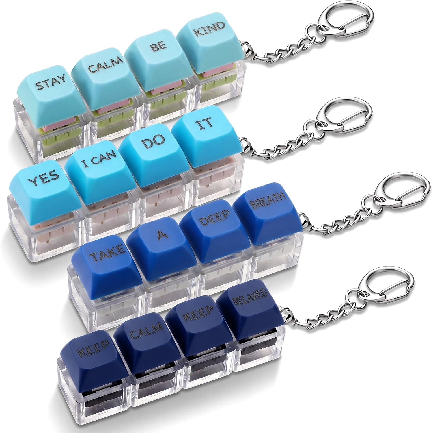 Lewtemi Pastel 4 Pcs Motivational Keyboard Fidget Toys Keychains for Adults Stress Relief Keyboard Fidget Clicker with Motivational Quotes Stress Relief Decompression Button Finger Toys