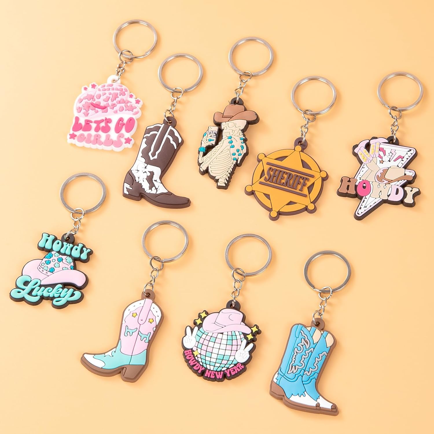 16 Pack Western Cowboy Keychains, Cute Silicone Cowgirl Boots Keyrings, Birthday Party Favors, Rodeo Bachelorette Party Supplies, Goodie Bag Fillers, Classroom Prizes, Student Incentives Gifts image 3