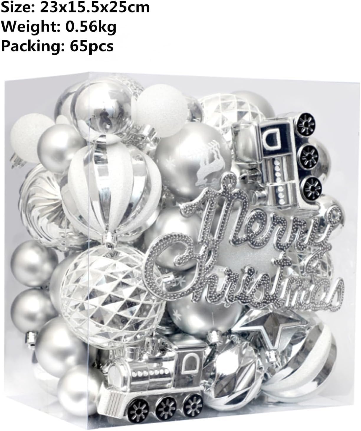 Conjunto de Ornamentos de Bola de Navidad de 65 Plástico Impermeable (Plata)