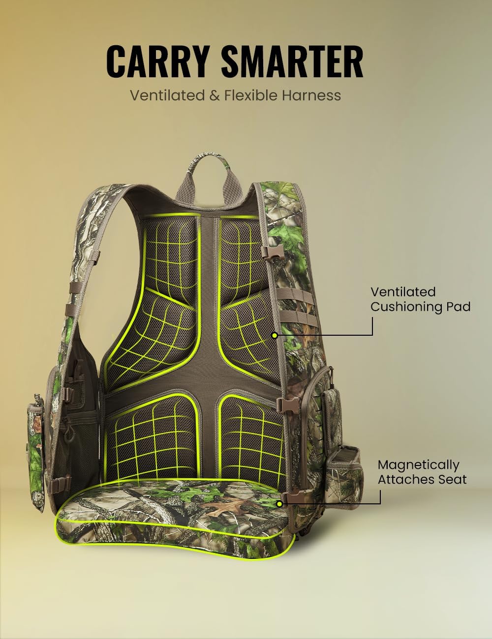 TIDEWE Turkey Vest with Seat, MOLLE System Tactical Hunting Vest with 4 Modular Add-Ons, Turkey Hunting Vest for Men & Women - Image 4