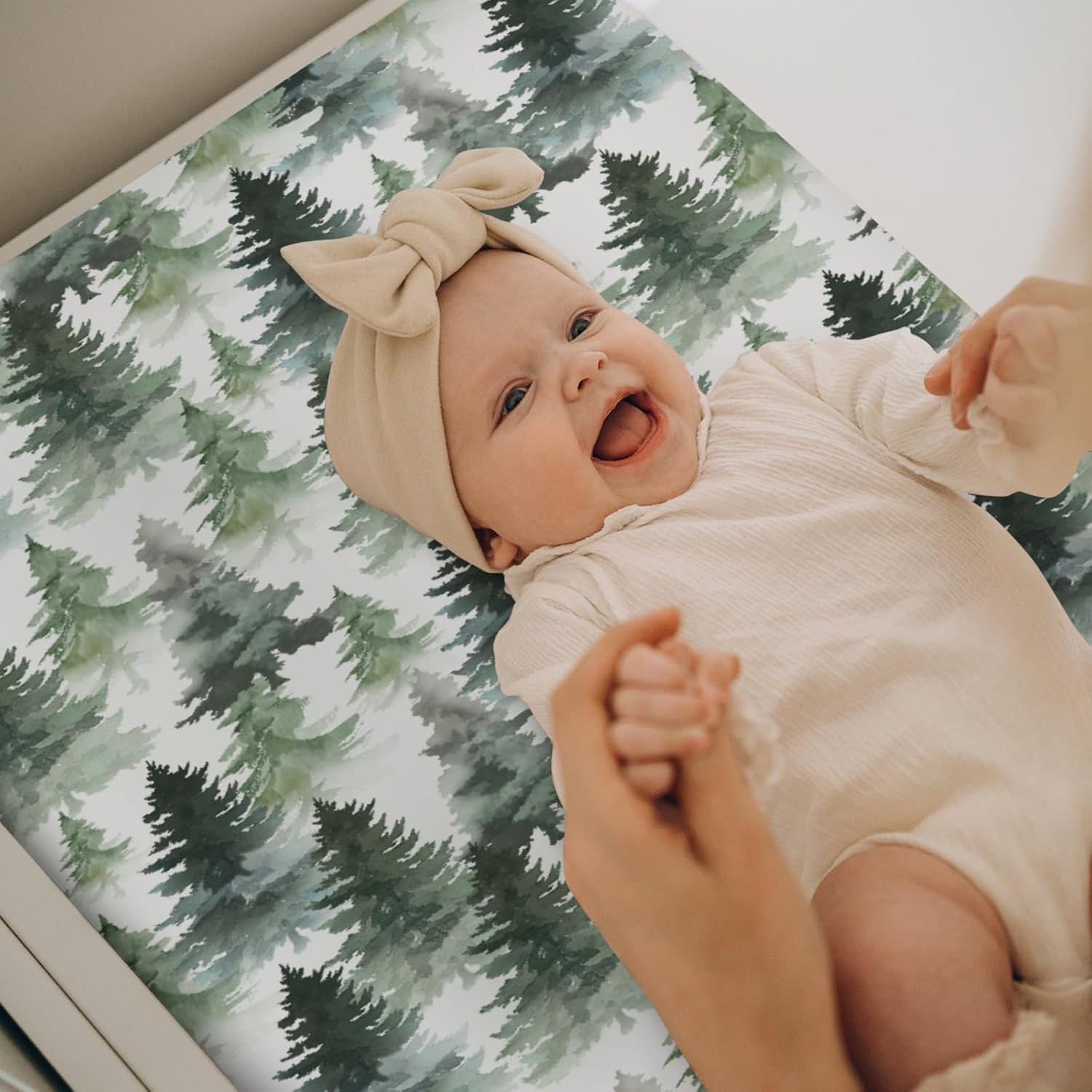 Watercolor Green Pine Trees Baby Changing Pad Covers for Boy Girl Gender Neutral Trees Fitted Change Table Cover Mats Winter Pines Landscape Soft Diaper Changing Pad Sheets for 32''×16'' Contoured Pad