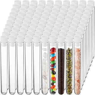 100 Pake 8 ml Clear Test Tubes with Caps 12x100mm Plastic Vials Test Tubes for Scientific Experiments Halloween Christmas Scientific Themed Birthday Party Supplies Candy Storage (White)