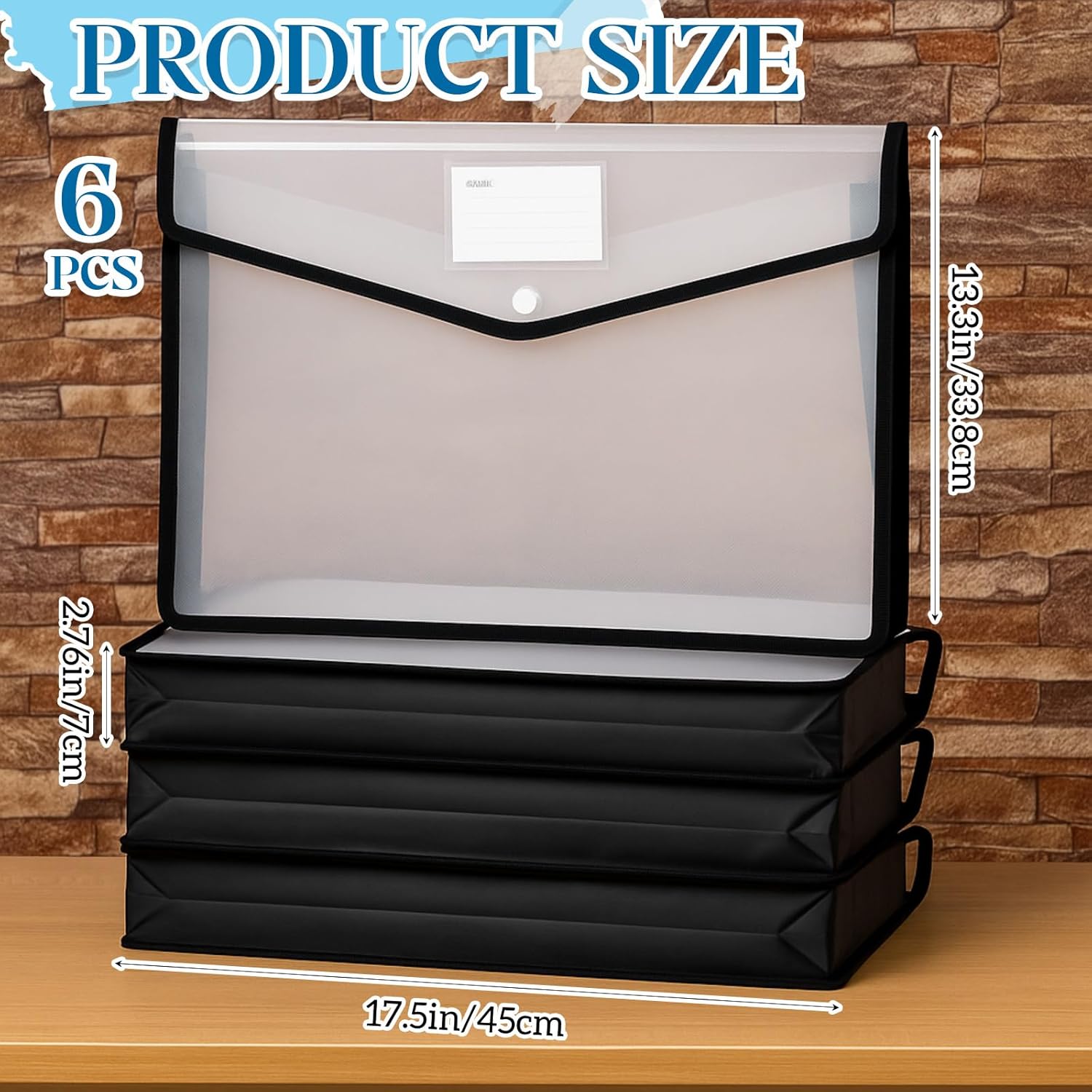 AmazingSpark 6 Pcs 11 x 17 Inch Expandable Tabloid Size Document Folder Organizers with Snap Closure & Label, Clear Plastic Expanding File Folder for A3 Ledger Size Plots Charts (Black)