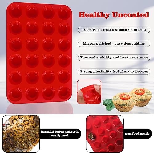 Vista 2 de Sakolla Paquete de 2 Moldes de Silicona Mini para Magdalenas de 24 Tazas, Moldes de Silicona para Bocados de Huevo, Moldes de Silicona