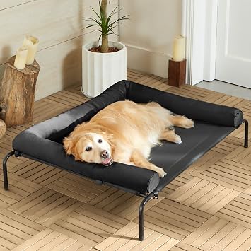 RRPETHOME Large Elevated Cooling Dog Bed, Raised Cot for Dogs, Outdoor Chew Proof Portable Pet Cot With Skid-Resistant Feet, Breathable Mesh Frame