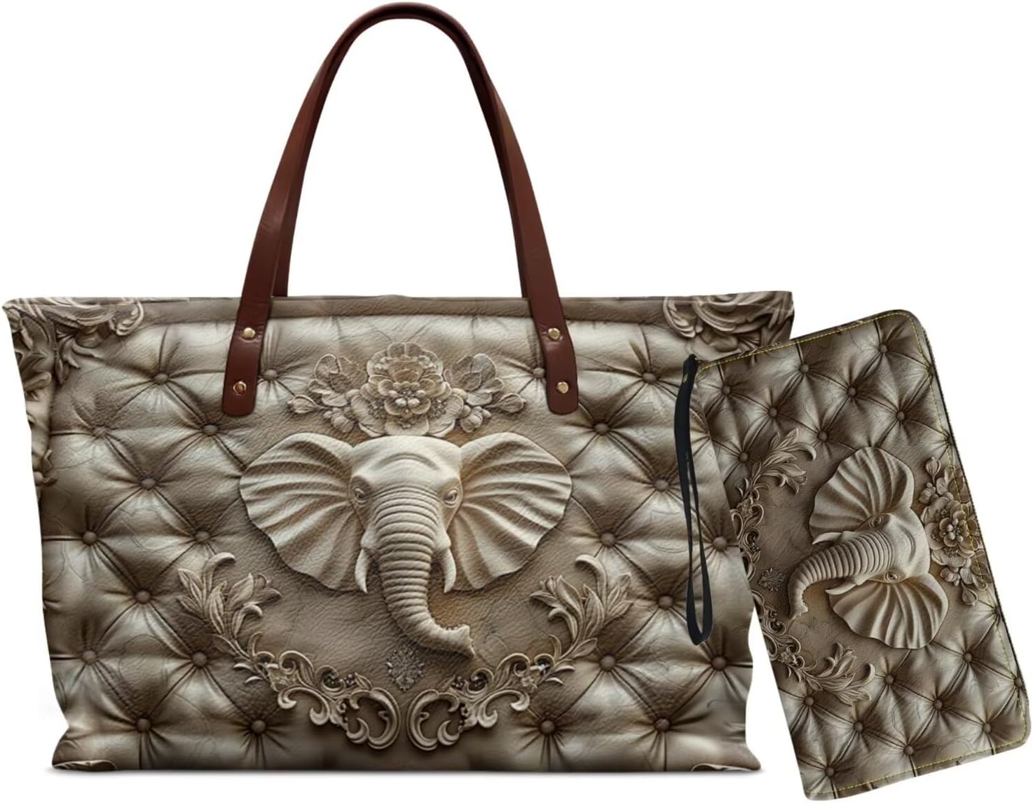 2pcs Tote Bag Set for Women,Ladies, Waterproof Top Handle Bag with Zipper Small Wristlet Purse