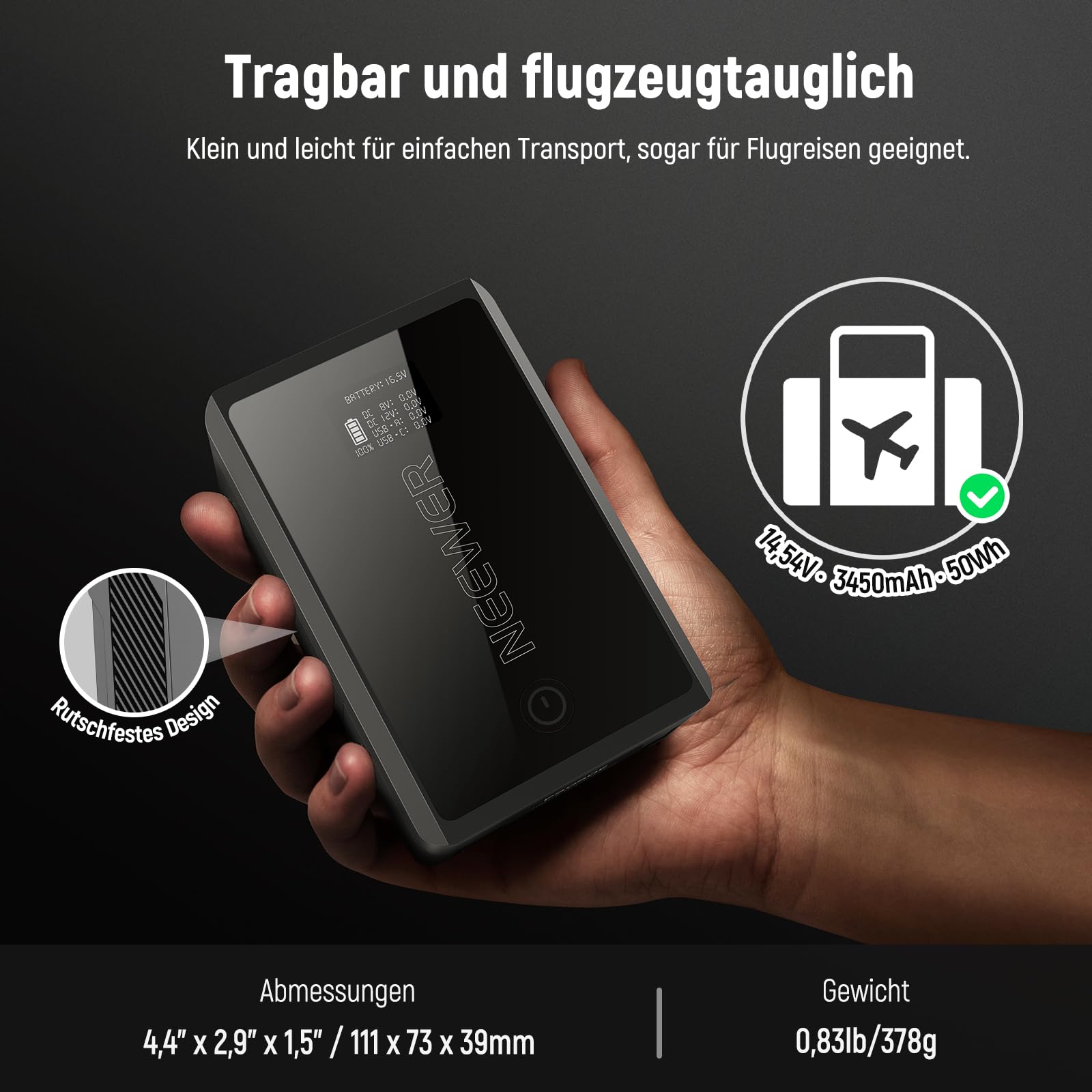 Neewer Mini V Mount Akku mit D Tap/USB C/USB A/BP/ 2 DC Anschlüssen OLED Bildschirm 3450mAh 50Wh 14 4.4" – Bild 7