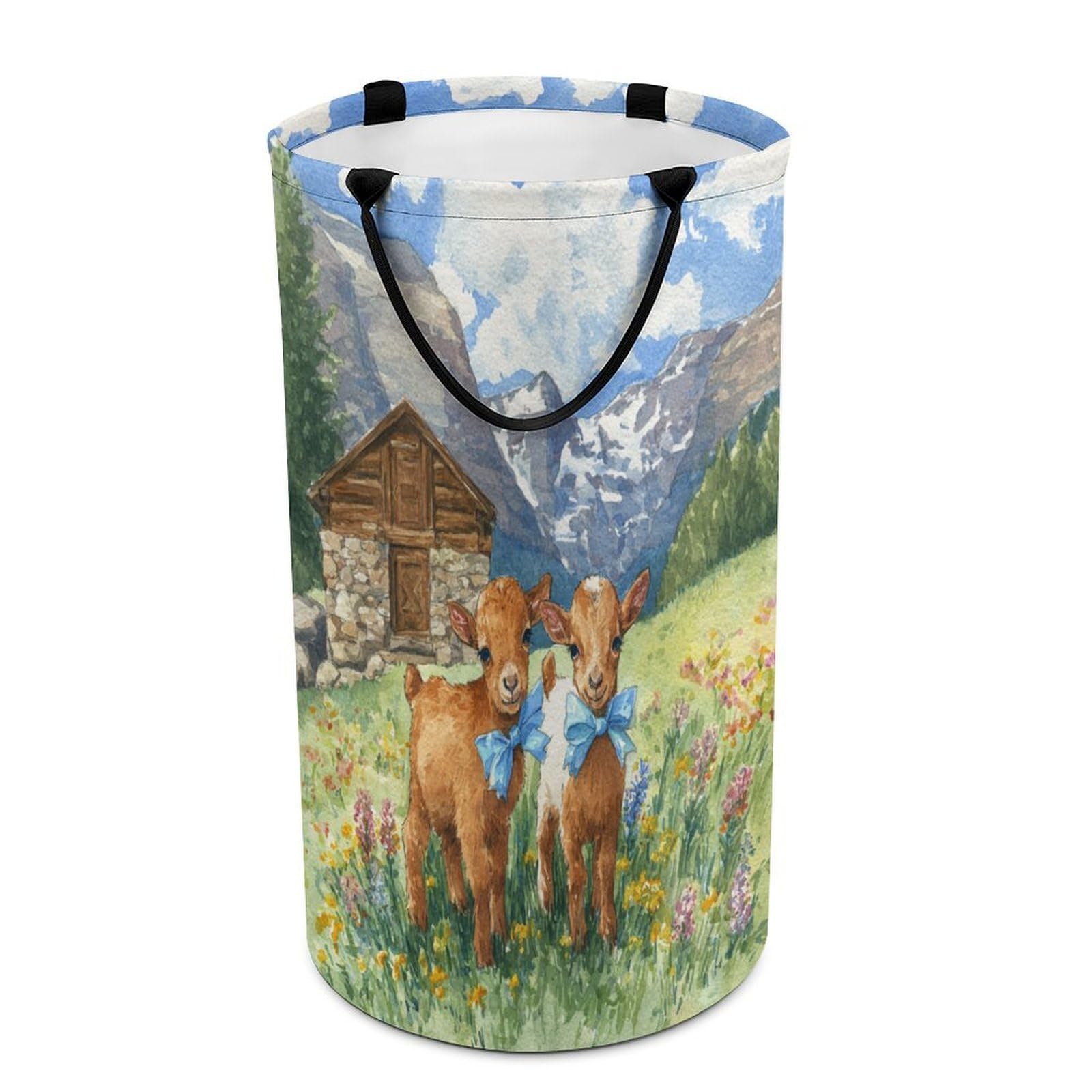 LUYYSKY Fantasy Funny Cute Alpaca Collapsible Dirty Clothes Basket, Retro Beautiful Farmhouse Barn Cabin Animals Alpaca Flowers Portable Clothes Storage Basket