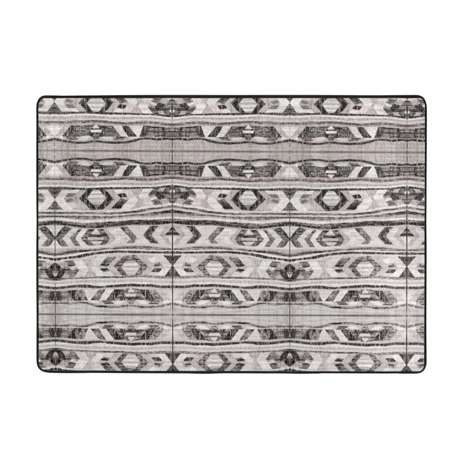 Tapis doux à imprimé tribal gris 203x147 cm pour salon et chambre