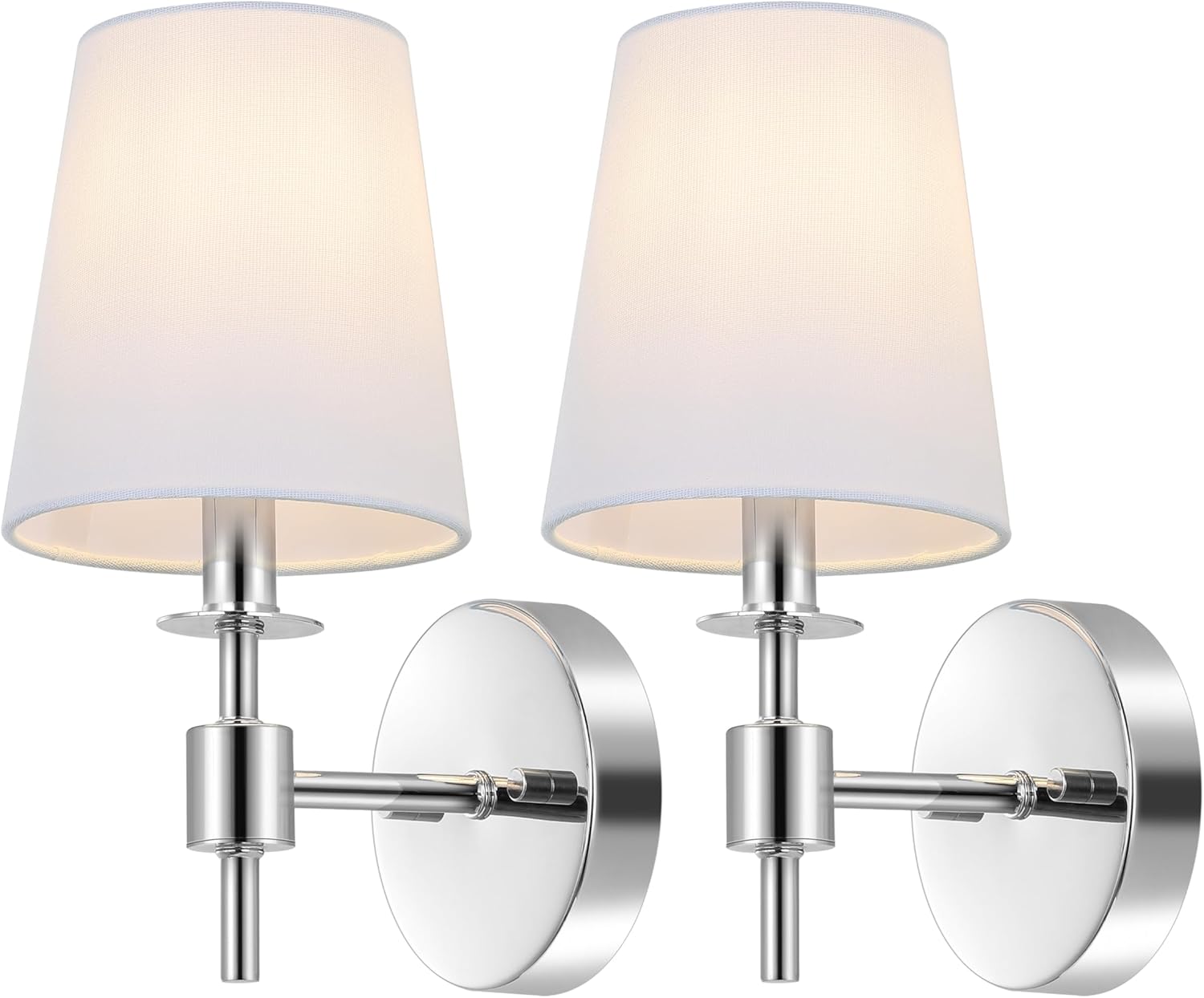 SAFAVIEH Lighting Collection Dalany Chrome Wall Sconce Set of 2 Light Fixture, with White Shade Ideal for Bathroom, Entryway, Vanity, Foyer, Hallway, Living Room (LED Bulbs Included)