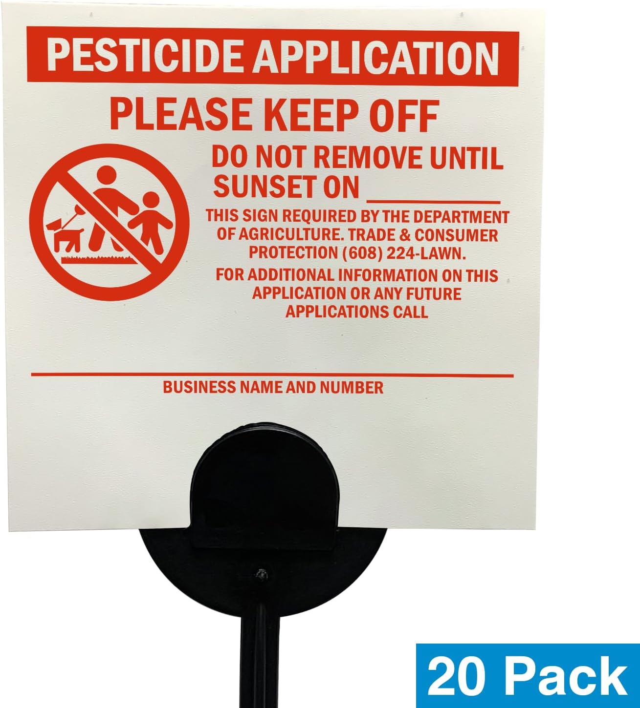 SmartSign (20-Pack) Pesticide Application Keep Off Do Not Remove Until Sunset Sign with Stake, Write-On, 16 mil Thick HDPE Plastic, Red/White, 4"x4" Sign with 16" Stake Kit, Tearproof, Made in USA - Image 6