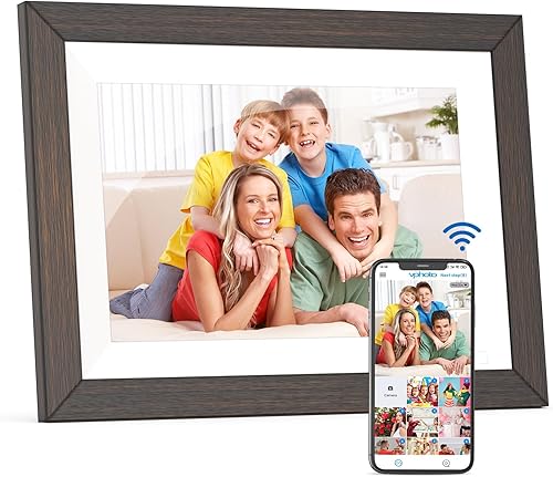 Marco de fotos digital inalámbrico de madera, álbum de fotos electrónico - Marcos de fotos digitales de 32 GB de 10.1 pulgadas, pantalla táctil IPS,