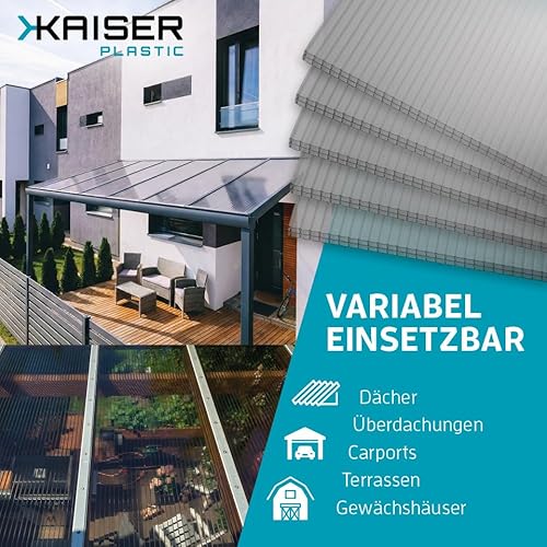 KAISER plastic® Doppelstegplatten Anthrazit-Grau PC [16/20 mm] – Made in Germany | Schlagfeste Hohlkammerplatten für Terrasse & Carport | 3er, 4er oder 5er Set | Längen: 2m – 4m (3, 98 x 350 cm)