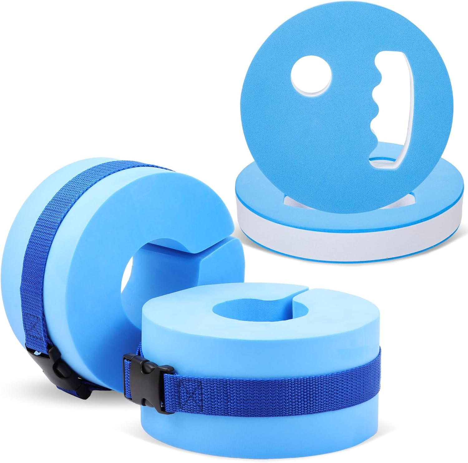 Hungdao 4 Pcs Water Aerobics Set for Aquatic Exercise Resistance Fitness Workout Equipment Include 2 Water Exercise Disc, 2 Float Swim Aquatic Cuff Pool Ankle Arms Weight for Adult Swimming Training