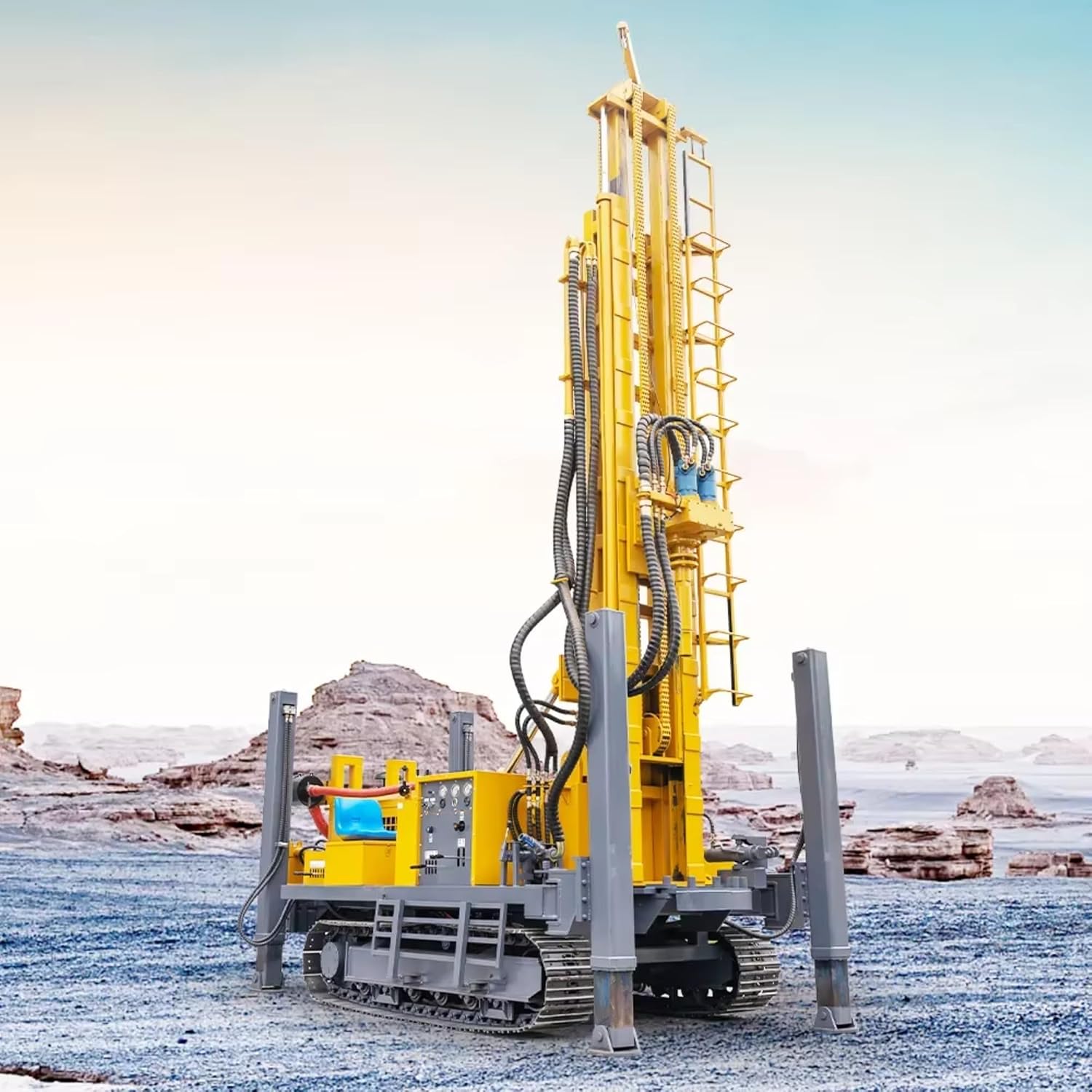 Digital Gauge Water Well Drilling Rig, Mobile Hydraulic Borehole Machine with Real-Time Pressure Display, Precision Smart Well Driller