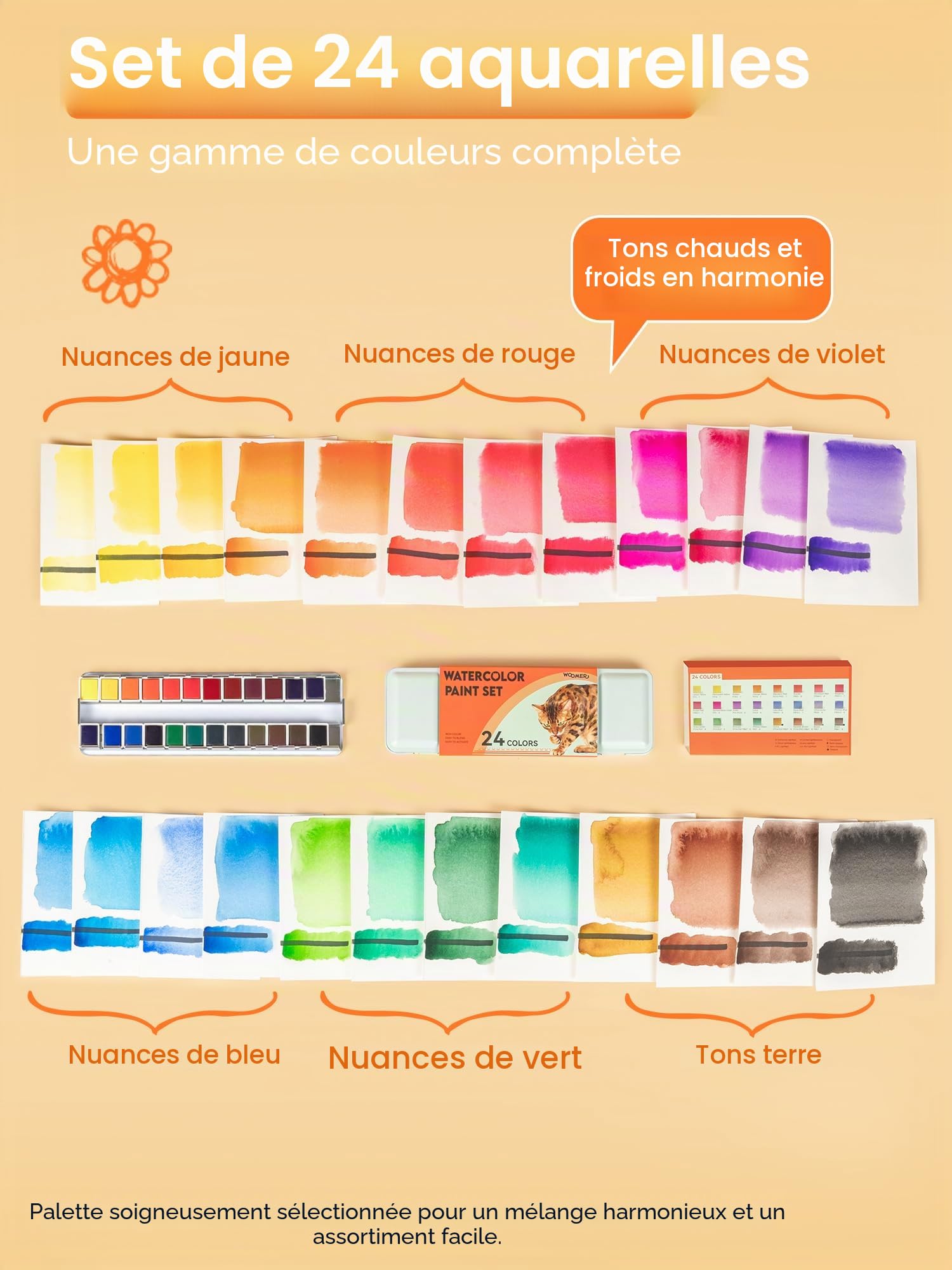 Woomer Aquarelle 24 couleurs couleurs vives haute pigmentation