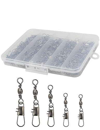 Beoccudo Fishing Swivels Snap Swivels 210pcs Barrel Swivels with Snaps, Fishing Swivels Saltwater Freshwater Snap Connector