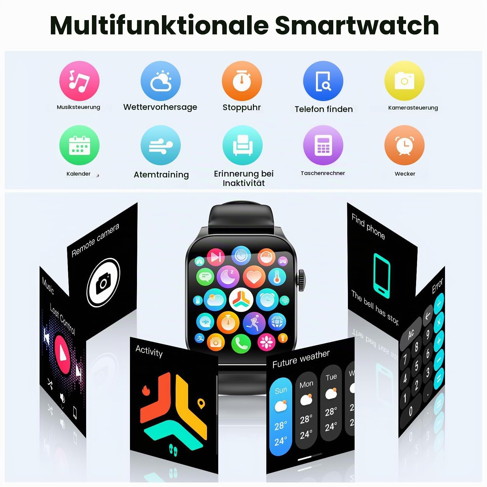 Smartwatch Herren Damen, 1,91" HD-Kurvdisplay Smart Watch mit Bluetooth Anrufen, 100+Sportmodi Fitnessuhr mit Herzfrequenz/Schlafmonitor/Schrittzähler, IP67 Wasserdicht Sportuhr für Android iOS | 100+Sportmodi Fitnessuhr mit Bluetooth Anrufen Herzfrequenz