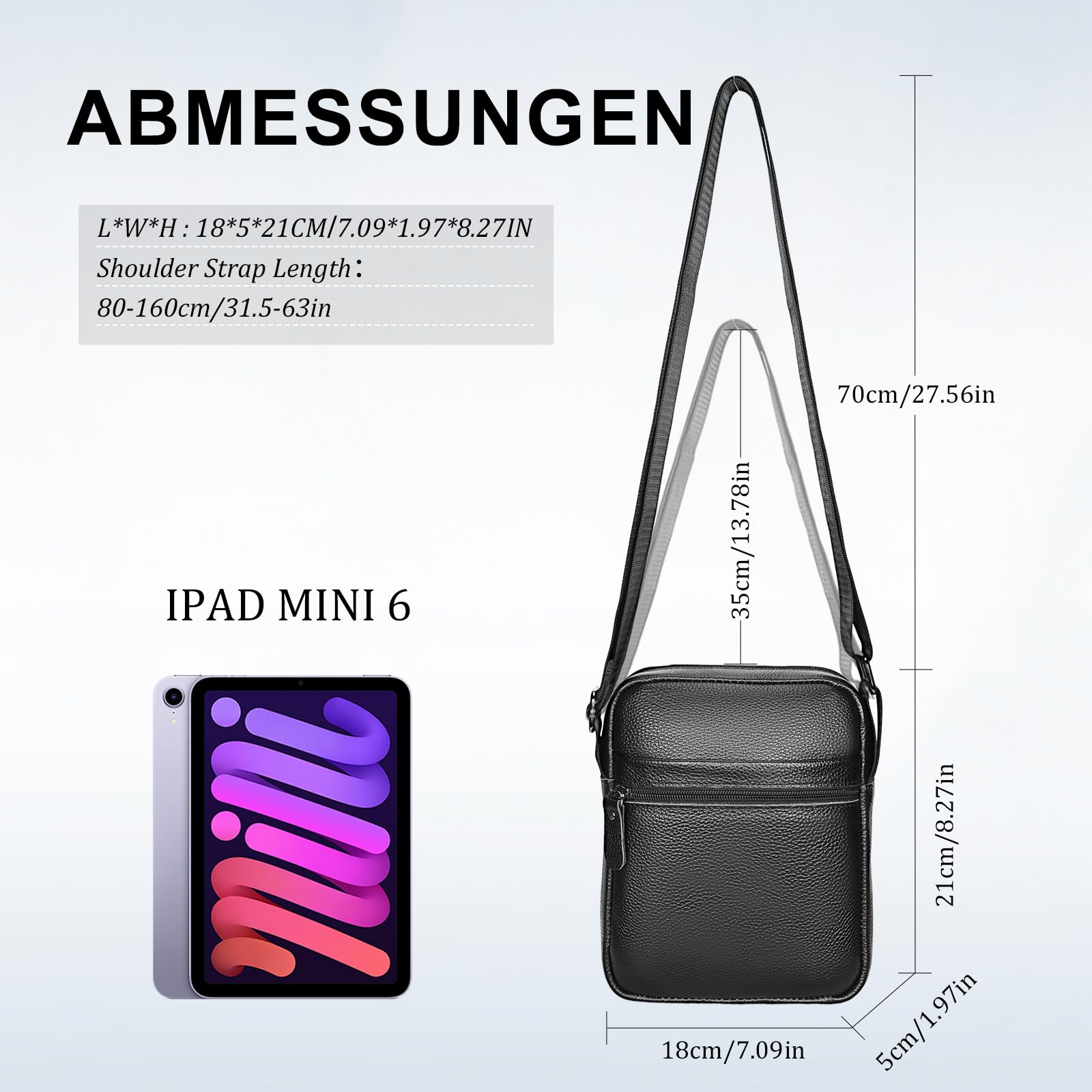 Leathario Herren Umhängetasche Leder，Schultertasche aus Echtem Leder，Herrentasche mit Großer Kapazität für Alltag Freizeit Arbeit