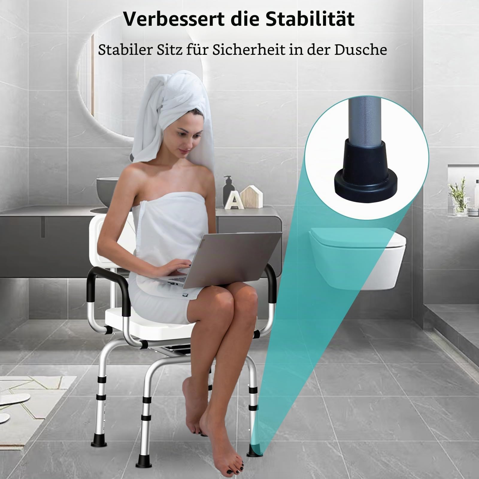 TODO Duschhocker 360° Drehbarer,Duschstuhl Höhenverstellbar, mit Rutschfesten Gummifüßen für Sicheren Halt,Badhocker, Duschhilfe, Duschsitz, Belastbar bis 120kg
