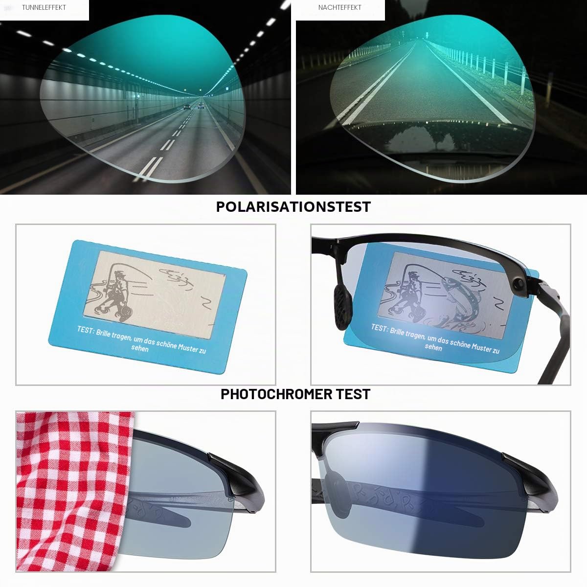 MIRYEA Herren Photochromatisch Sportbrille Polarisiert Rechteckig Sonnenbrille Fahrer Blaulichtfilter Brille Computerbrille Anti Reflexbeschichtung 100% UVA UVB Schutz für Golf, Angeln, Autofahren