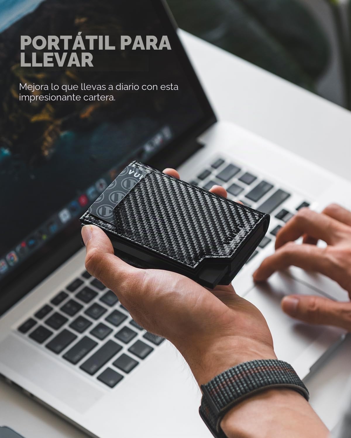 VULKIT Carteras para Hombre Pop Up RFID Bloqueo Cartera Tarjetero Hombre Piel Tarjeteros Monedero con Porta Monedas Tríptico Billeteras para Billetes, Fibra de Carbono