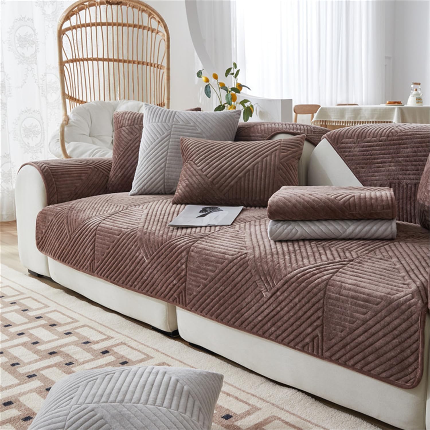 LINGKY Sofa Covers 1/2/3/4 Seater Corner Sofa Covers L Shape Velvet Thick Sofa Protector Non-Slip Sofa Slipcovers for Both Left/Right Chaise Sectional Couch (Chocolate,70x120cm/Rectangular)