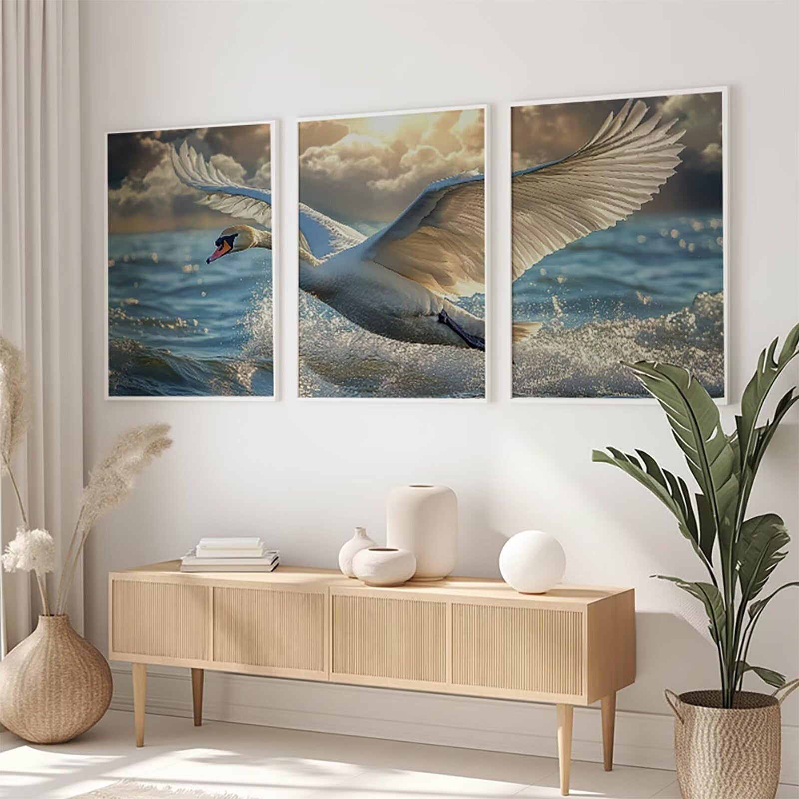 3 Pezzi Diamond Painting per Adulti Cigno 5D Diamond Painting Crystal Art Ricamo Quadrato Ala per Principianti Adulti, Arredamento per la Casa Decorazioni da Parete 50x75cm a-6497