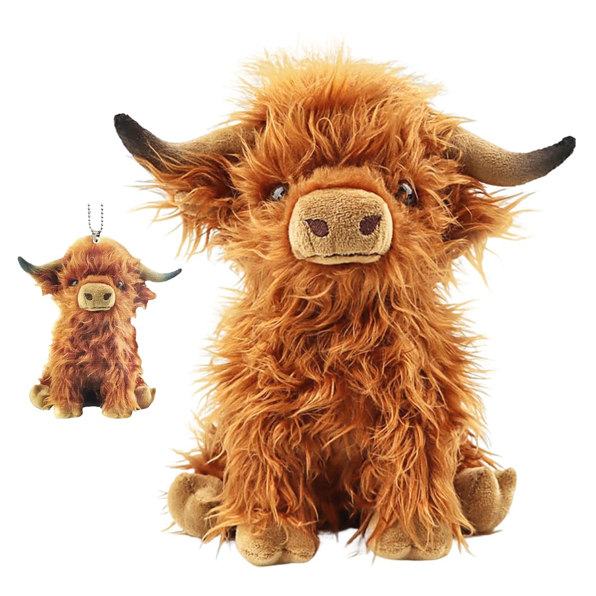 ZOOMPIL Highland Cow Plush Toy, 25 cm Stuffed Doll, Cartoon Keyring, Cuddly Longhair Beef Figure