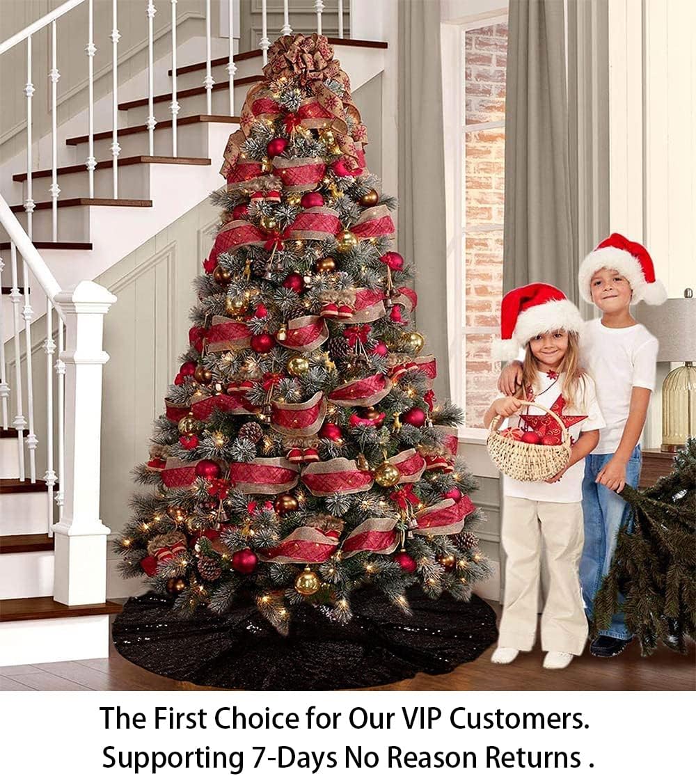 Christmas Tree Skirt Black Large Sequin Tree Skirt Black 48 Inches Polyester Christmas Tree Skirt Farmhouse Xmas Tree Skirt Candy Tree Skirt for Christmas Party Decorations