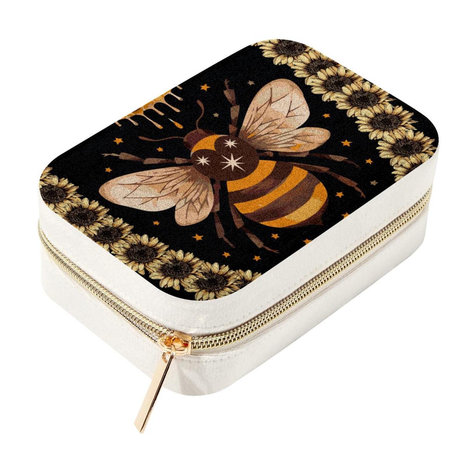 Boîte à bijoux de voyage en velours brodé abeille et lune