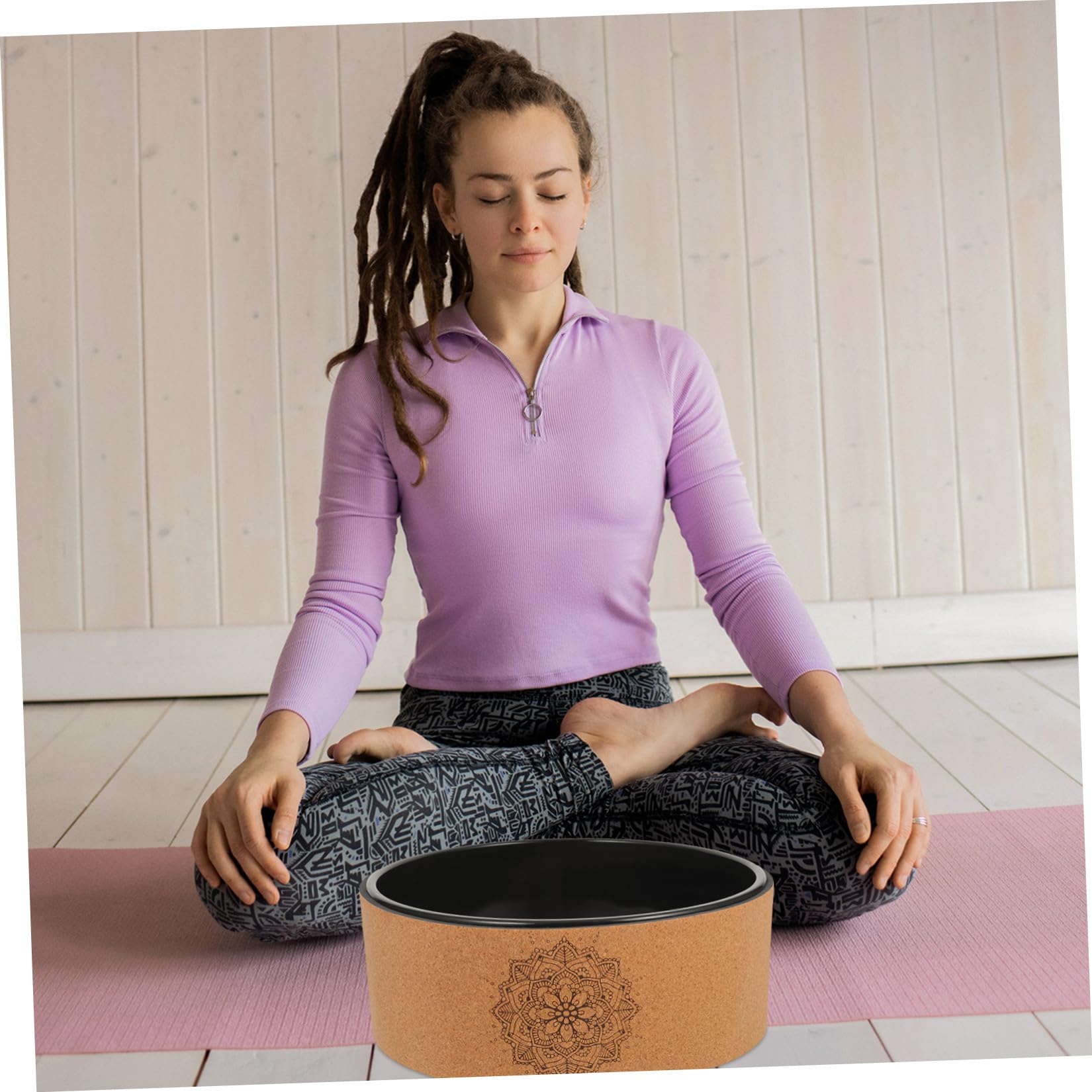 Veemoon Rueda de Yoga de Corcho Natural Antideslizante, 1 Pieza, Accesorio para Entrenamiento y Masaje de Espalda, Herramienta para Estiramientos, Pilates y Mejora Flexibilidad