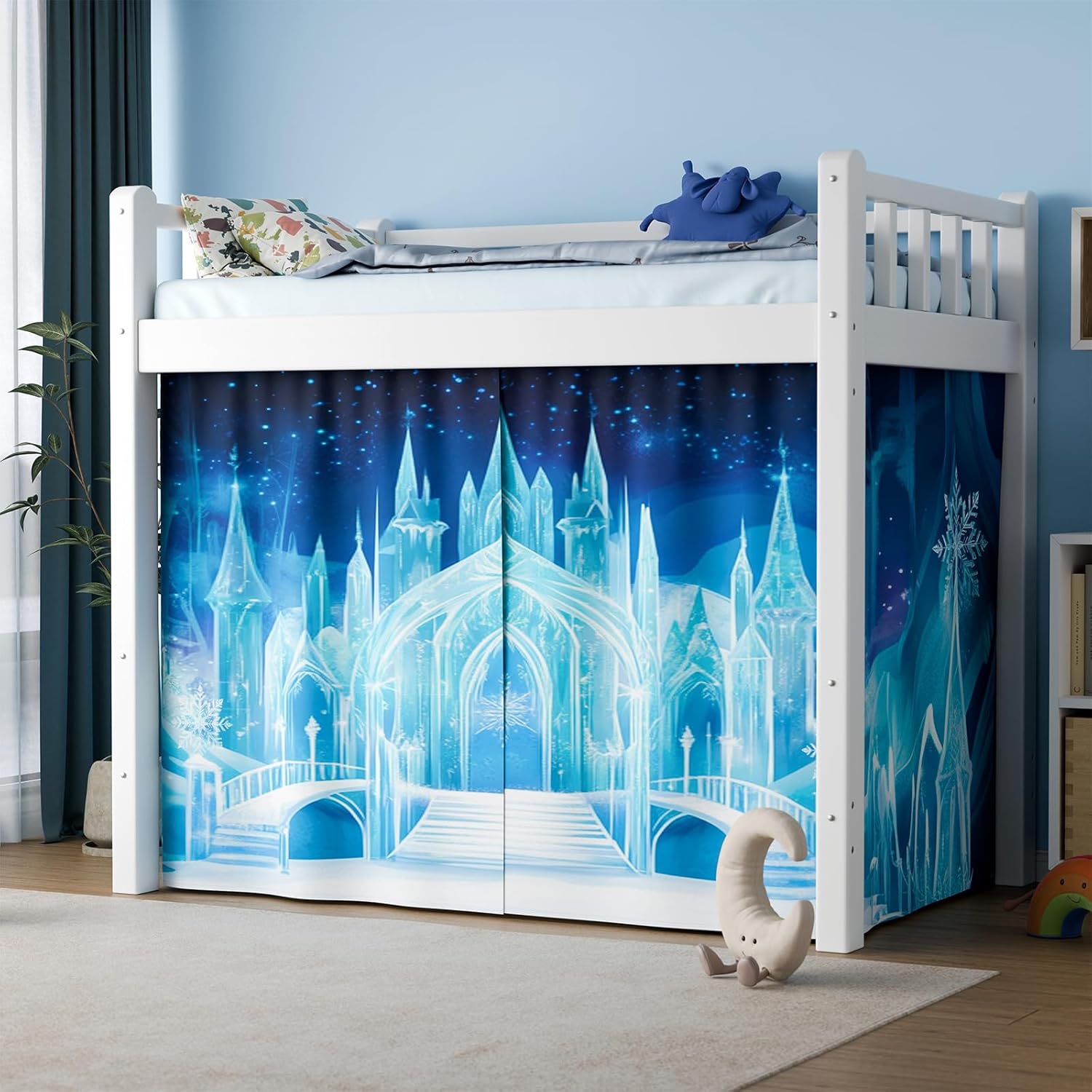 Bunk Bed Curtains - Loft Bed Curtains Privacy Bottom Bed Tent Customization Blockout Breathable Bed Canopy for Girls Teens Children Students (Ice Castle, 2 Pacs Twin)