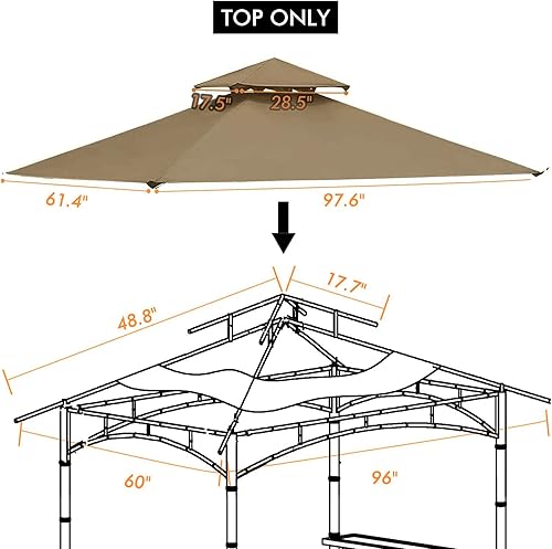 Miniatura 2 de Tanxianzhe - Toldo de repuesto para cenador de parrilla, cubierta superior 5×8, de dos niveles, para barbacoa, solo se adapta a Gazebo modelo