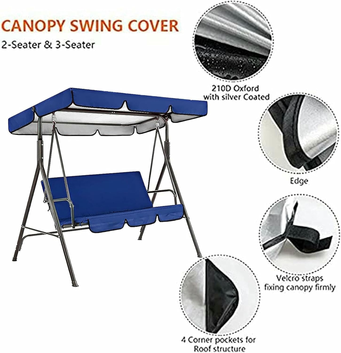 Patio Swing Canopy Top Cover Set,Waterproof Oxford Cloth Swing Canopy Top Cover and Swing Seat Cover Patio for Outdoor Lawn Garden,All Weather Protection Porch Swings