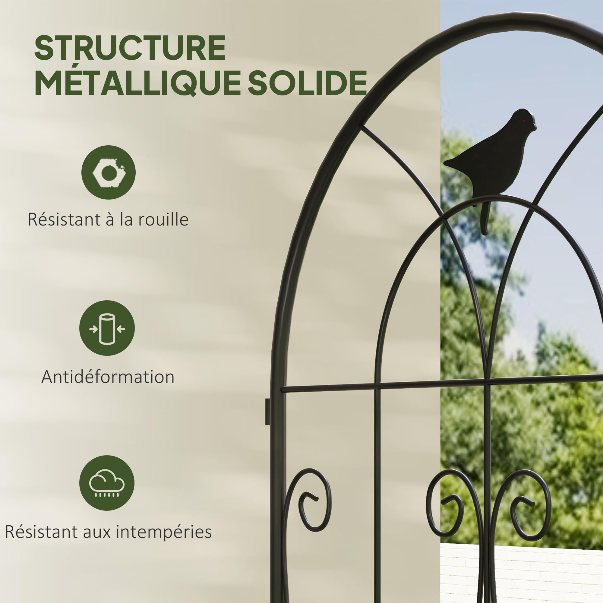 Outsunny Support pour Plantes Grimpantes avec Oiseaux, Lot de 2, Treillis de Jardin, pour Légumes, Vignes, Fleurs, en Métal, 50 x 180 cm, Noir