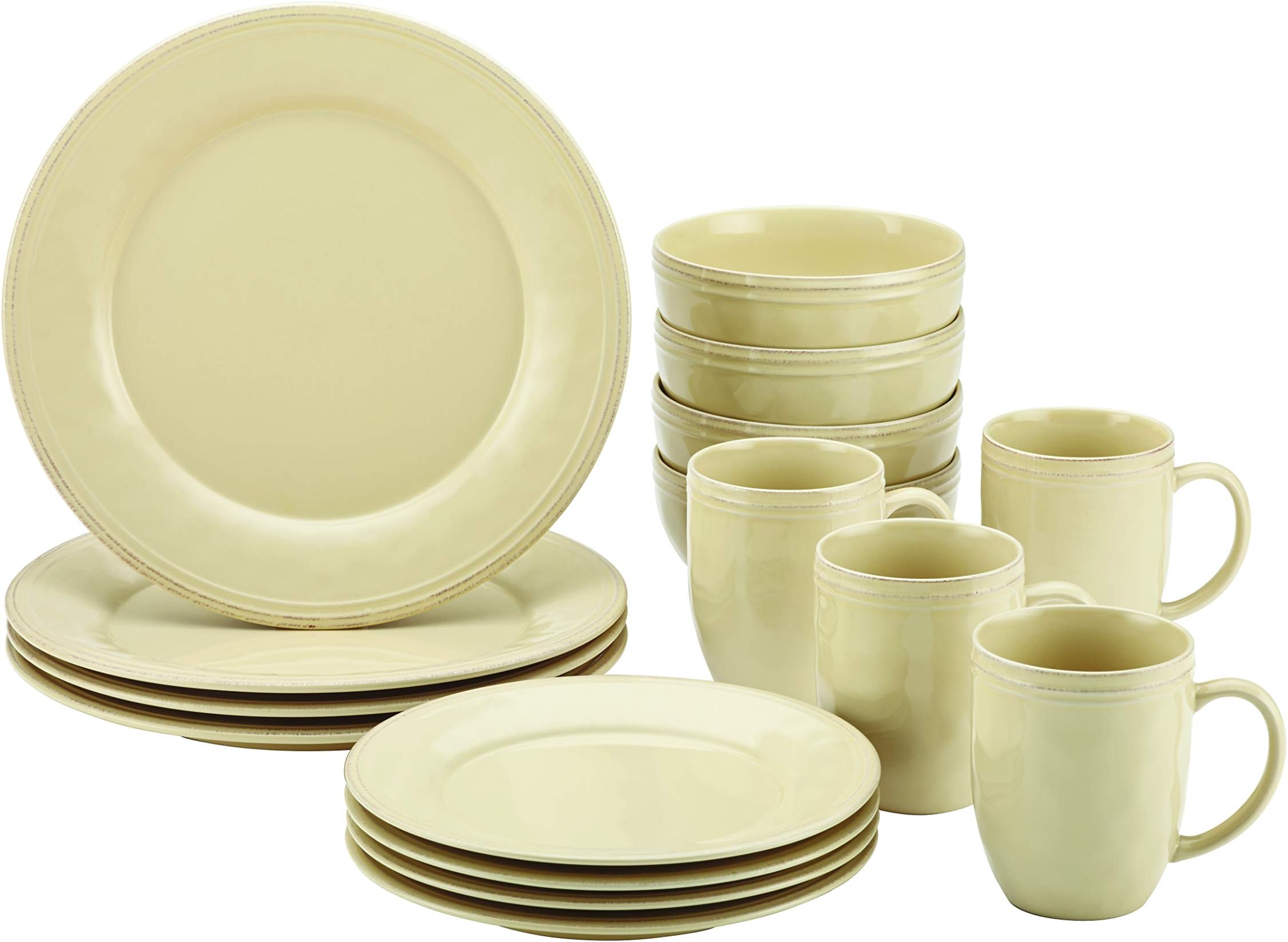 Rachael Ray Cucina Dinnerware 16-Piece Stoneware Dinnerware Set, Almond Cream