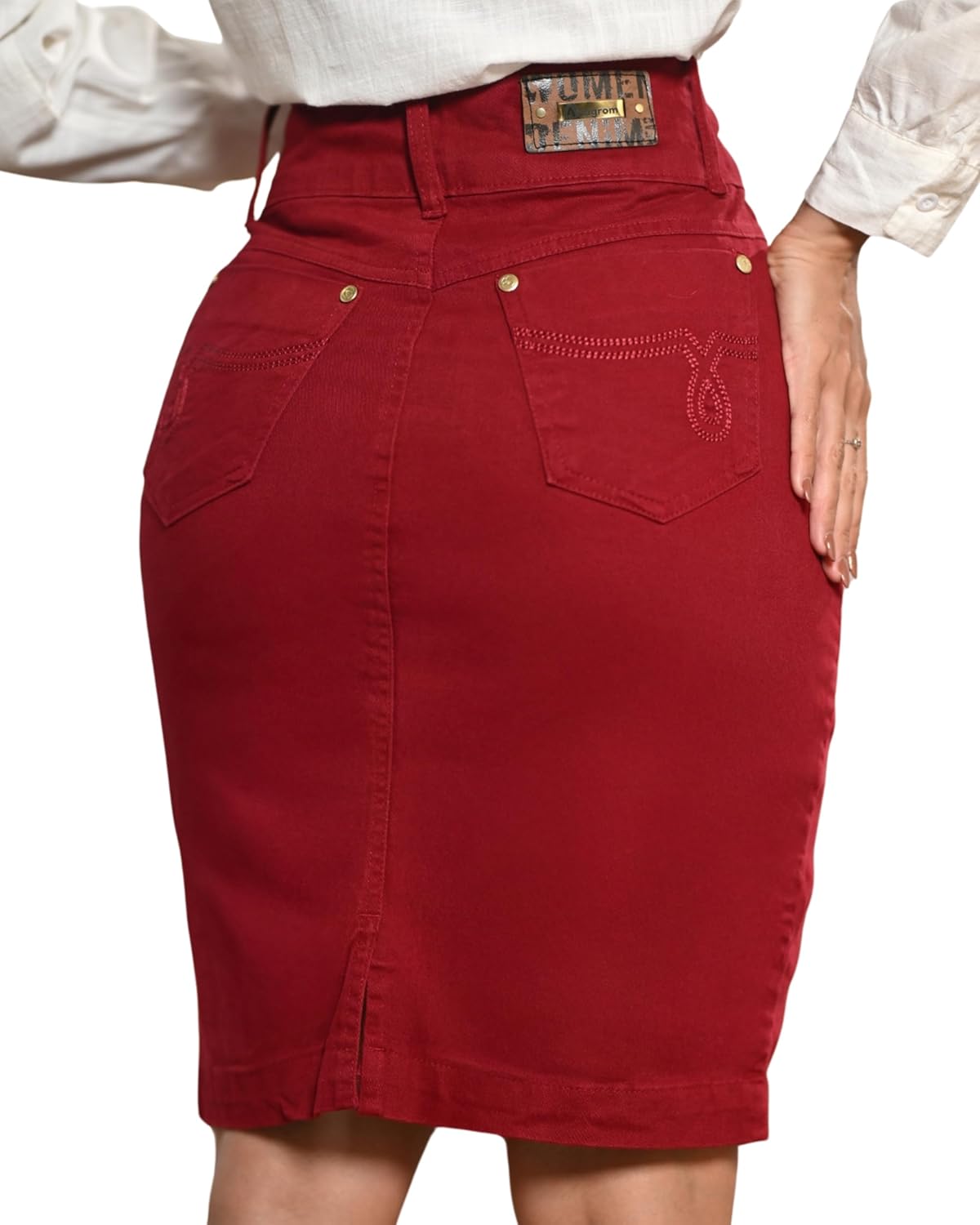 Straight Knee Length Stretch Denim Jean Skirt for Women, Regular and Plus Size