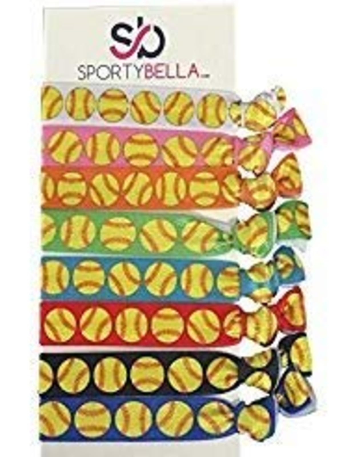 Softball Hair Ties – Sportybella Elastic Ponytail Holders (Set of 8) – No Crease, Colorful Softball Team Accessories– Gifts for Players, Coaches, Moms