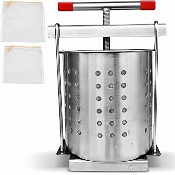Vegetable Squeezer, Cheese Press for Cheese Making with Dual Filters 2.5l Stainless Steel Manual Fruit & Honey Press.