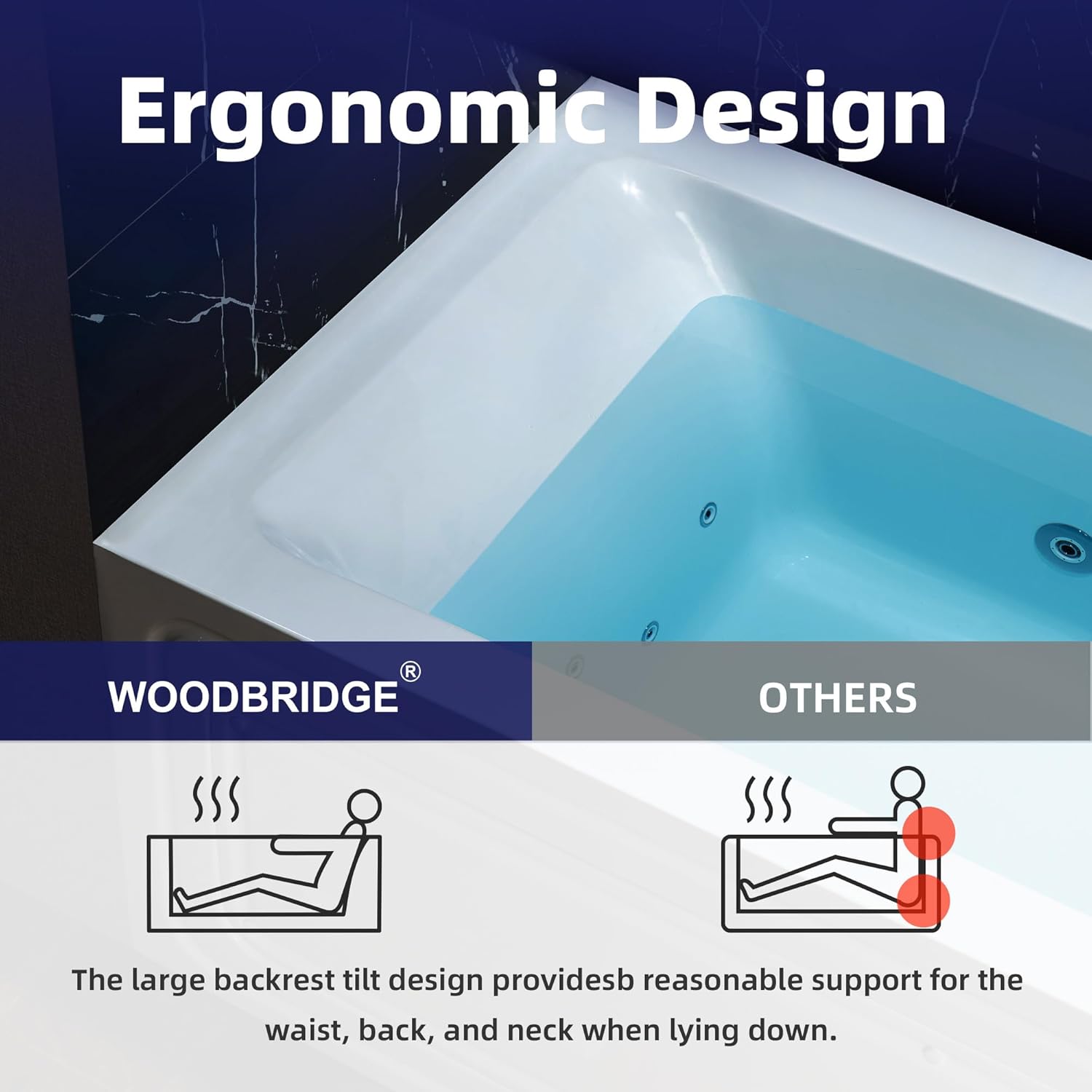 Ergonomic design of the WOODBRIDGE tub