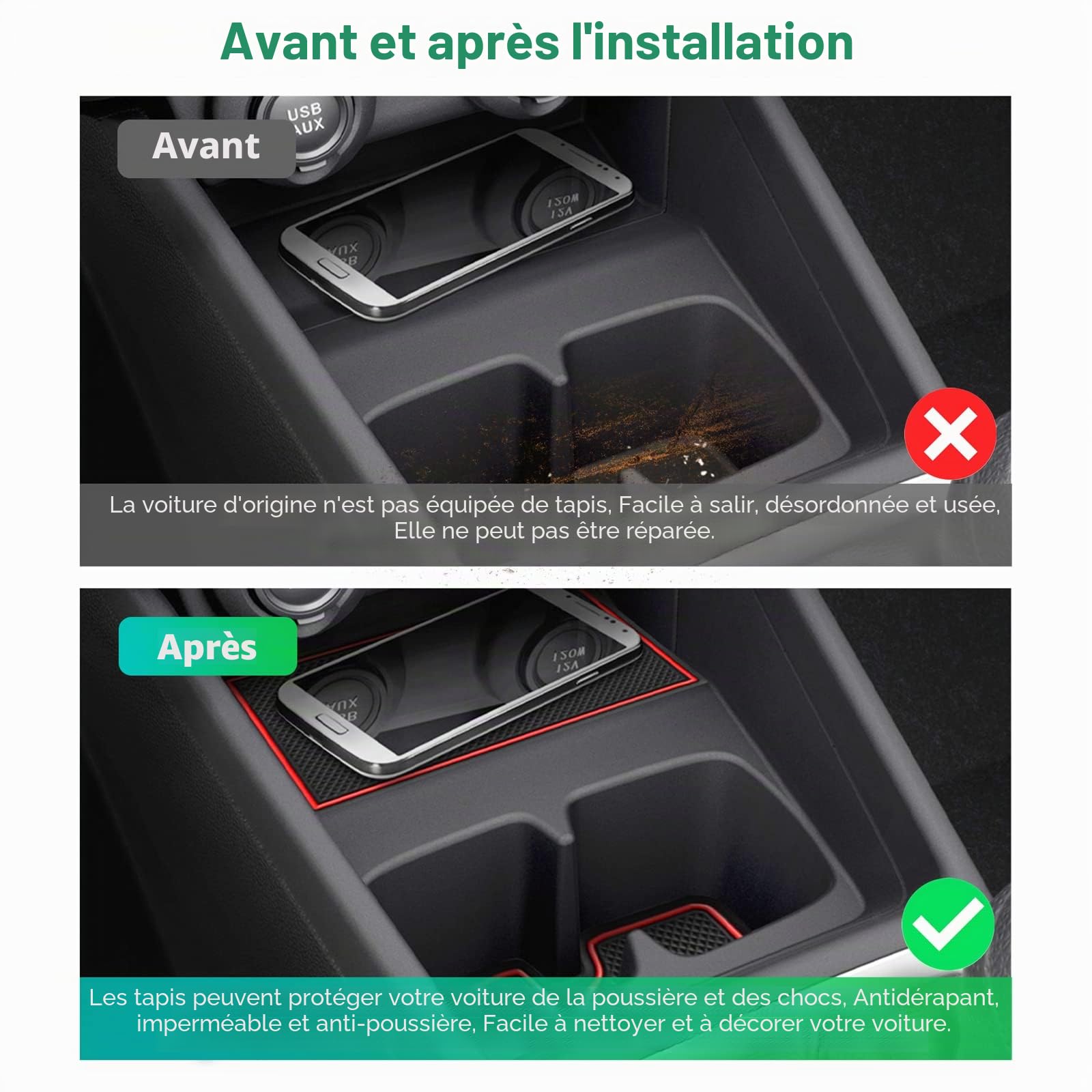 GAFAT Swift/Sport/Hybrid 2017-2022 2023 Tapis Antidérapants en Caoutchouc, Swift Tapis pour Console Centrale, Accoudoir, Porte-Gobelet, Couture de Porte (Rouge)