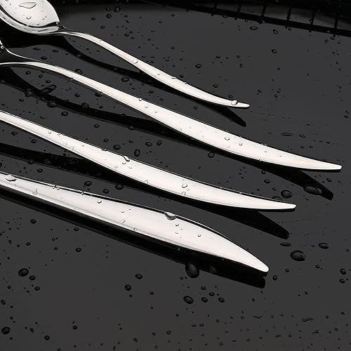 Miniatura 6 de JASHII Juego de cubiertos de acero inoxidable 304, juego de cubiertos plateados, 24 piezas, diseño moderno, regalo de inauguración de la casa,