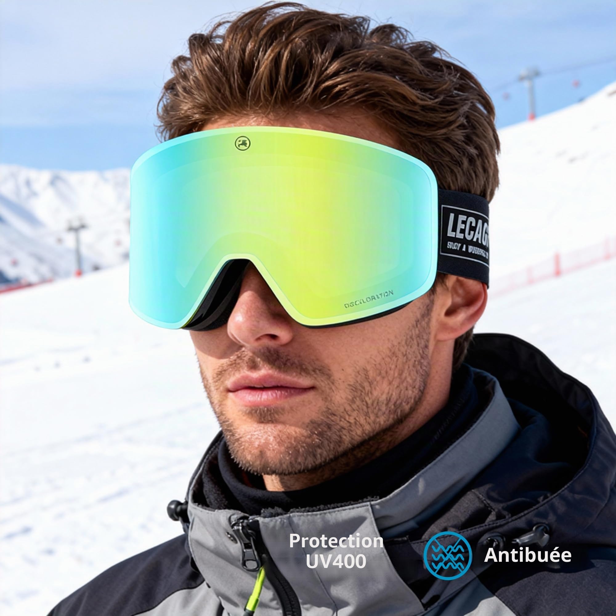 Masque de Ski Photochromique Anti-Brouillard UV400, Vision Large Sans Cadre Lunettes de Ski Homme Femme Adapté à Ski/Snowboard, OTG Compatible avec le casque, Parfait pour Sports Hiver