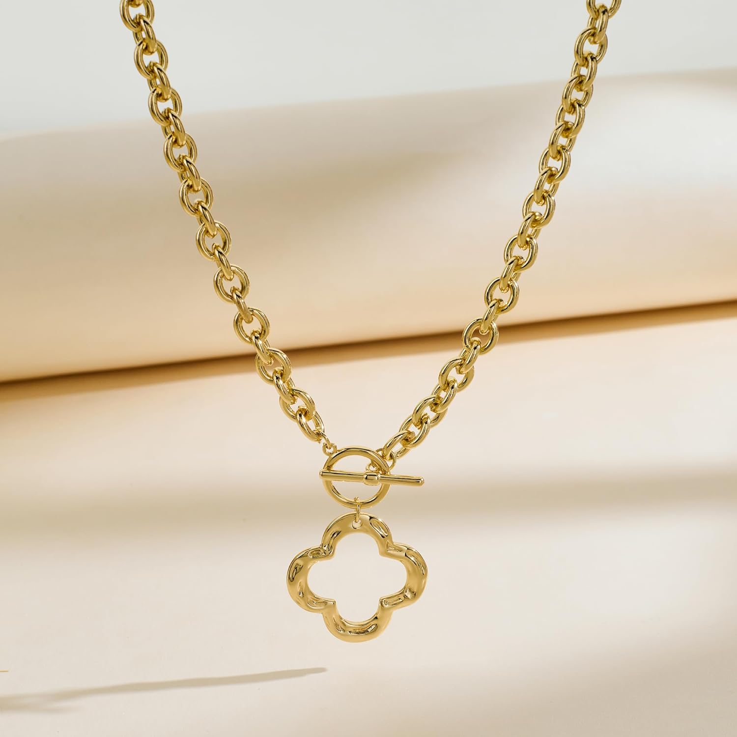 Chunky Gold Necklace for Women - 14K Gold/Silver Plated Trendy Dainty Non Tarnish Thick Chain Statement Charm Necklace with Vintage Toggle Clasp Fashion Jewelry Set Gift - Image 4