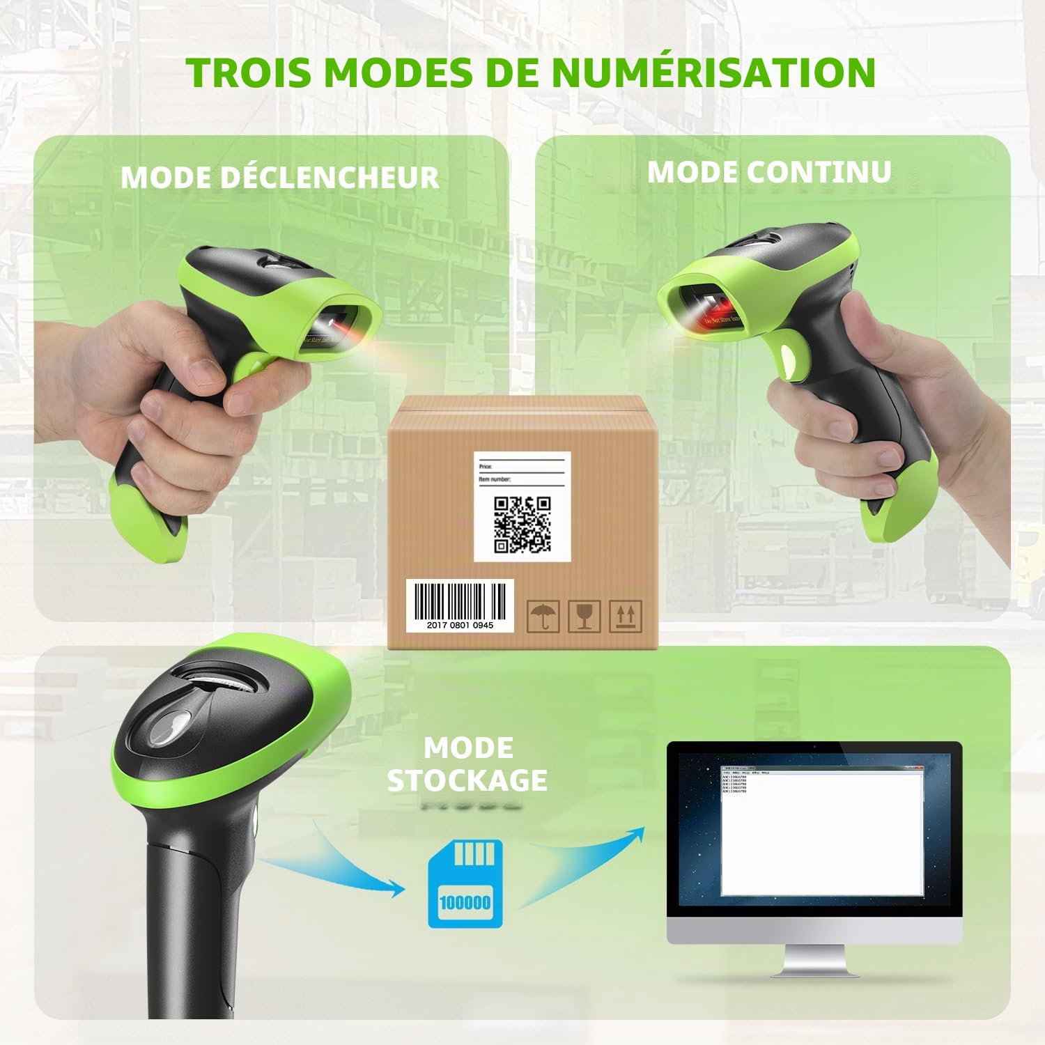 NetumScan Lecteur de codes-barres Bluetooth sans fil USB 1D 2D QR compatible avec ordinateur pour système de pose, supermarché, entrepôt, magasin de détail NSL8BL Pro