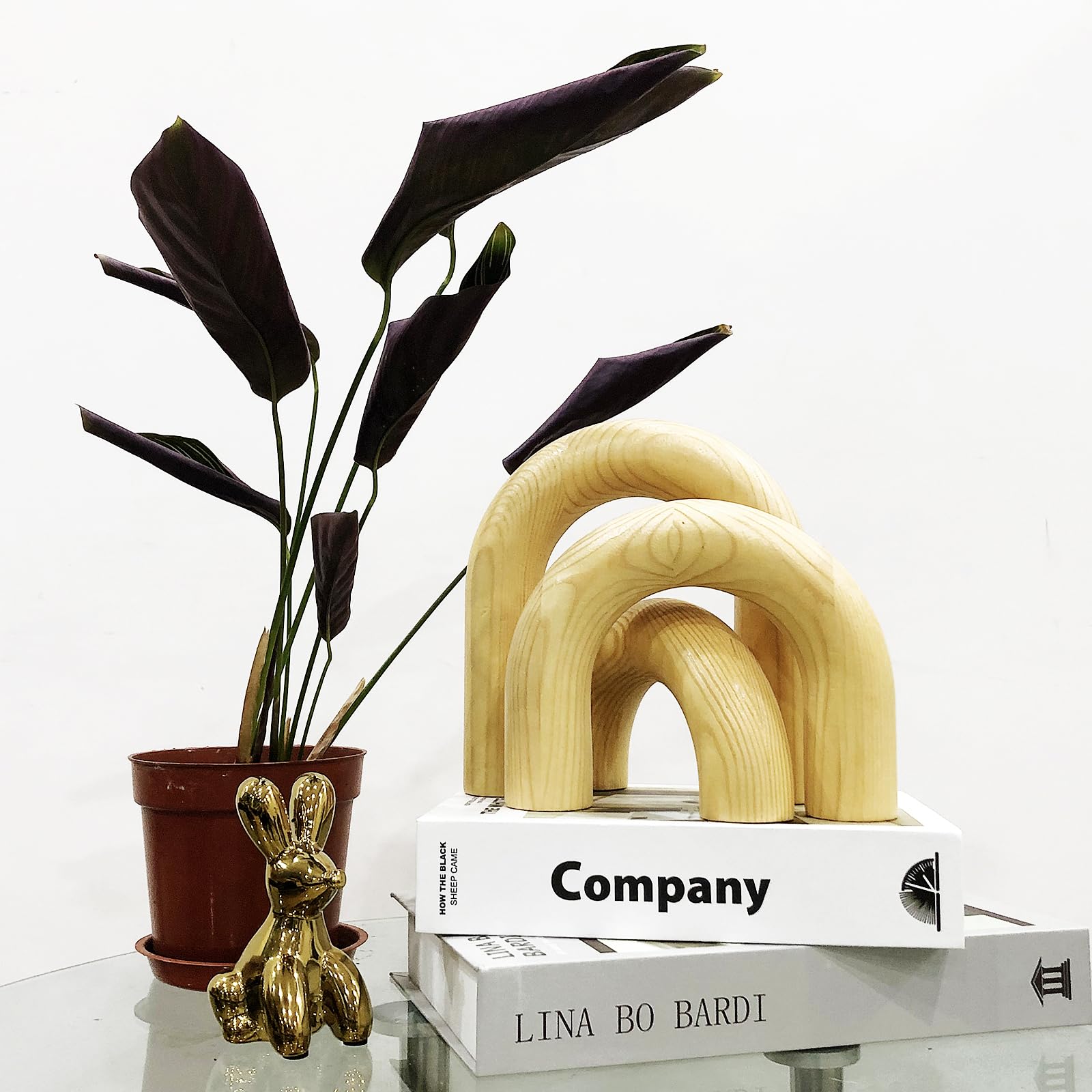 Semeid Wood Arch Decor Set of 3 Hand Carved Wooden Arches Statue Accent Modern Boho Rustic Neutral Decorative Object for Home Living Room Office Decoration Coffee Table Shelves Décor (Wood Color)