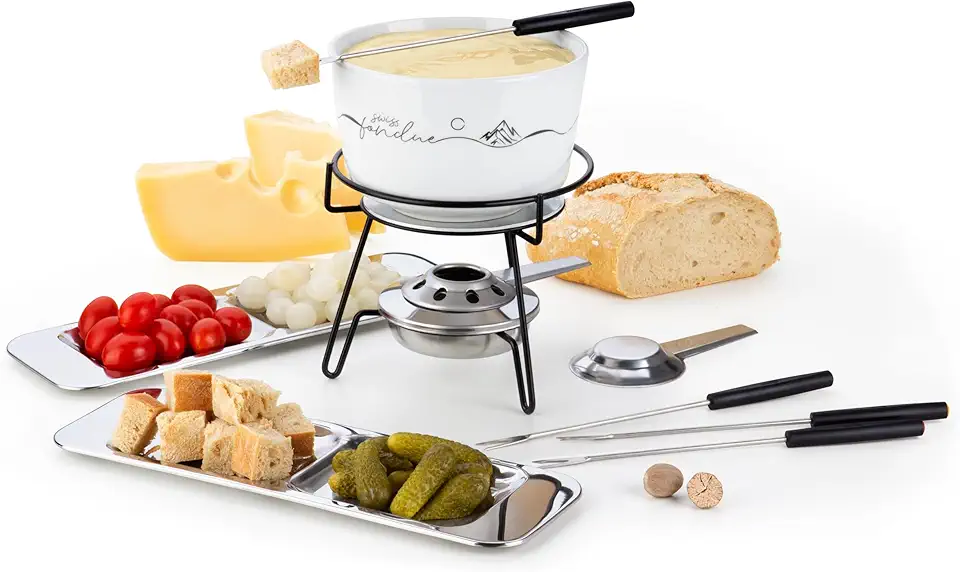 Conjunto para Fondue Swiss Queijo Panela Porcelana 8 Peças