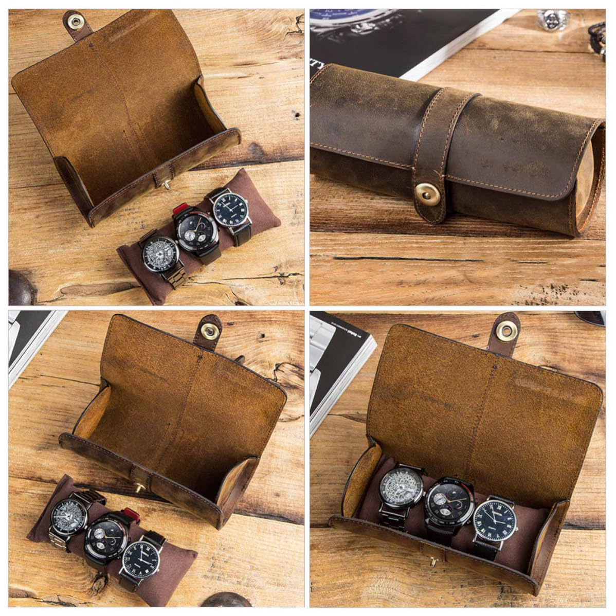 Zerodeko Caja de Reloj de Cuero Retro Cierre Redondo para Proteger Relojes y Joyas, Diseño Clásico y Elegante para Uso Personal y Viaje